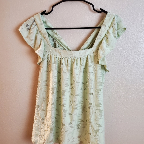 Lauren Conrad Mint Green Lace Floral Sleeveless Boho Top - Picture 2 of 6